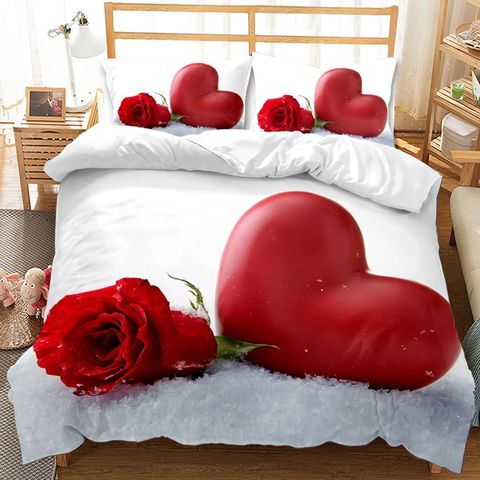 Juego de cama con funda de edredón para el Día de San Valentín, funda de almohada para cama de adulto, ropa de cama europea, bonita y vívida para dormitorio, cama doble ► Foto 1/6