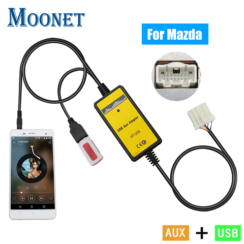 Moonet-cambiador de CD para Audio de coche, adaptador USB auxiliar MP3, 3,5mm, interfaz AUX, para Mazda 3, 5, 6, MPV, CX7 ► Foto 1/5