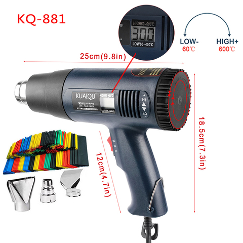 Pistola de aire caliente eléctrica Digital de temperatura Variable, herramienta de soldadura con secador de pelo de construcción + Tubo termorretráctil de 328 Uds. ► Foto 1/6