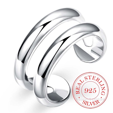 Plata esterlina 925 pulgar anillo de dedo de Apertura Doble líneas con ajuste CZ Vintage de plata de moda anillos de compromiso para los hombres y las mujeres ► Foto 1/6