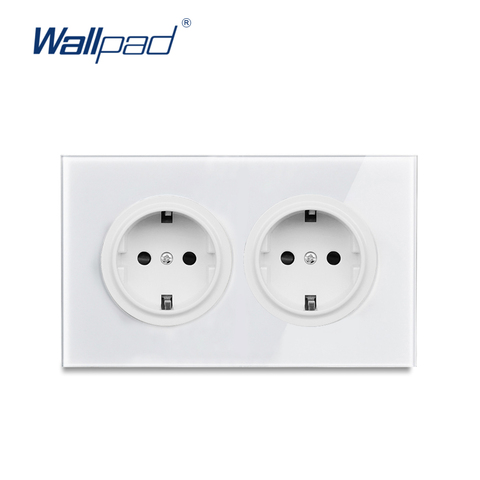 Wallpad-enchufe de pared estándar de la UE doble de 2 entradas L6, doble salida de alimentación doble, alemán, Panel de vidrio templado blanco, 146x86mm, 146 ► Foto 1/5