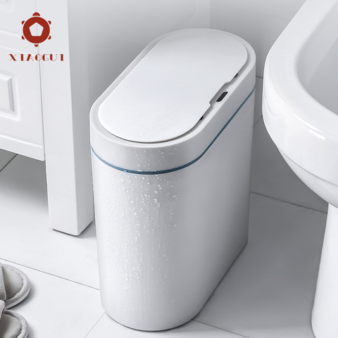 XiaoGui-cubo de basura con Sensor inteligente, automático, electrónico, para el Hogar, baño, inodoro, impermeable, costura estrecha ► Foto 1/6