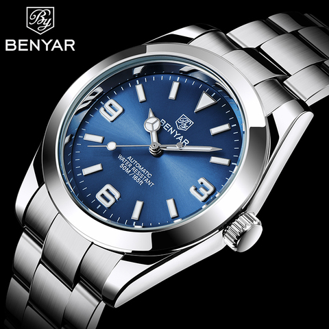 BENYAR-Reloj de pulsera de acero inoxidable para hombre, nuevo accesorio Masculino de pulsera resistente al agua con mecanismo automático, complemento mecánico de marca de lujo, 2022 ► Foto 1/6