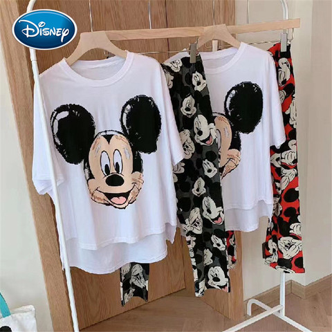 Disney-Pijama de manga corta para mujer, ropa de dormir femenina con diseño de Mickey avatar, estampado de Mickey de dibujos animados ► Foto 1/6