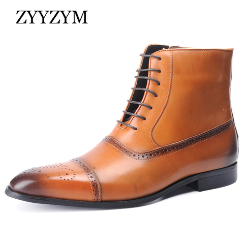 Botas ZYYZYM De cuero con cremallera lateral para Hombre, Zapatos De tacón alto con cordones para Hombre, botas Cuero europeo Oxford para Hombre, Zapatos De Hombre ► Foto 1/6