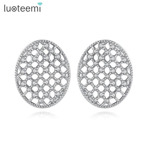 LUOTEEMI-pendientes de tuerca con forma ovalada para mujer y niña, joyería de moda con circonita, regalo de Navidad ► Foto 1/6