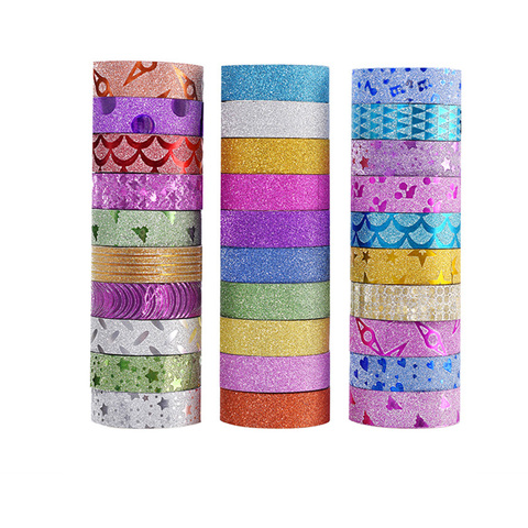 Cinta adhesiva decorativa para Scrapbooking de papel Washi con brillo de 10 piezas cinta adhesiva de Color DIY material escolar Papeleria ► Foto 1/6