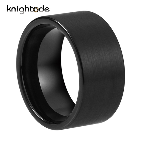 Anillo de pulgar grande de carburo de tungsteno negro para hombre, joyería de personalidad, banda plana, acabado cepillado, ajuste cómodo, 12mm de ancho ► Foto 1/6