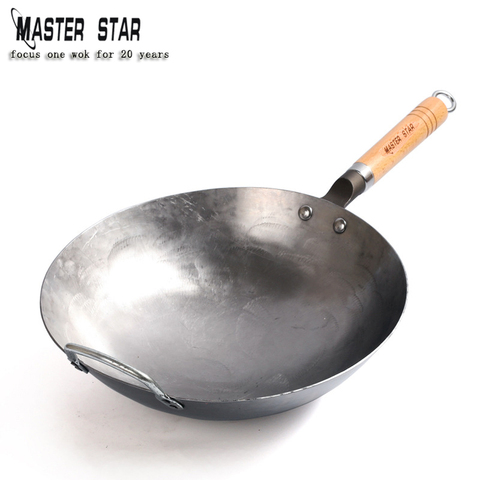 Wok-Master Star de hierro tradicional chino hecho a mano, Wok grande antiadherente, utensilios de cocina de Gas de hierro forjado ► Foto 1/6