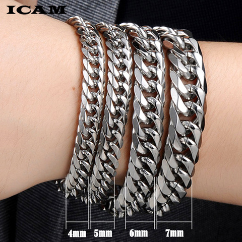 ICAM-pulsera de acero inoxidable para hombre, brazalete masculino de Color plateado, accesorio para fiesta de Hip Hop, joyería Rock ► Foto 1/6