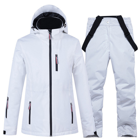 Chaquetas de esquí + Pantalones de tirantes para mujer, ropa de nieve de color blanco puro, conjunto de traje de Snowboard impermeable a prueba de viento, traje de invierno-30 cálido ► Foto 1/6