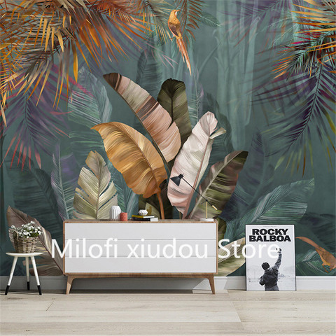 De 3D cartel Mural papel planta Tropical bosque de hoja de plátano foto de flamenco papeles tapiz decoración del hogar para sala de estar dormitorio ► Foto 1/5