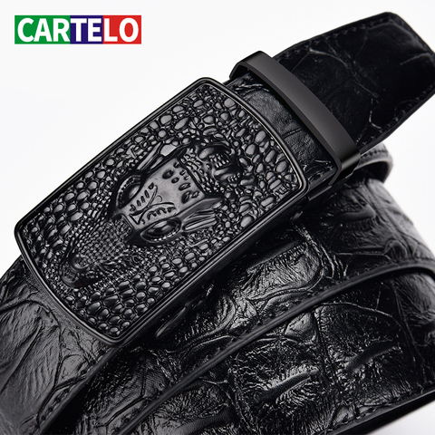 CARTELO-Cinturón de cuero con hebilla automática para hombre, cinturón de negocios con patrón de cocodrilo de alta calidad, informal ► Foto 1/6