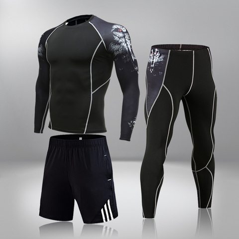 Traje deportivo de compresión para hombre, ropa deportiva de secado rápido para entrenamiento de Fitness, MMA, Rashguard, para correr ► Foto 1/6