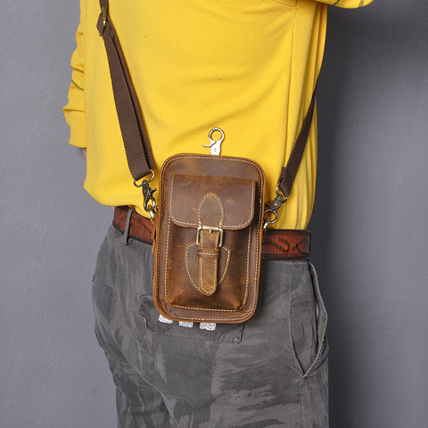 Crazy Horse-riñonera Vintage de cuero para hombre, bolso para la cintura de diseñador de 7 