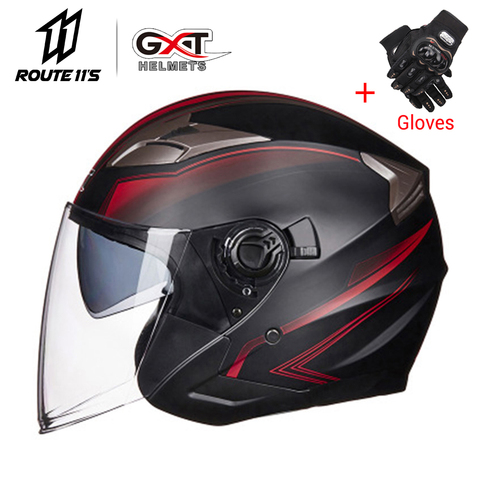 GXT-Casco de Moto de media cara ABS, doble lente de seguridad eléctrica, para hombre y mujer ► Foto 1/6