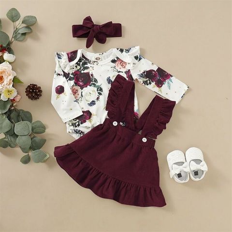 Conjunto de ropa para niña recién nacida, mono Floral, Tops, camiseta, faldas con tirantes, Diadema con lazo ► Foto 1/6