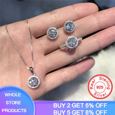 YANHUI 100% Original de Plata de Ley 925 joyería de la novia de 1.0ct laboratorio de boda de diamante anillo collar aros de plata 925 joyas ► Foto 1/6