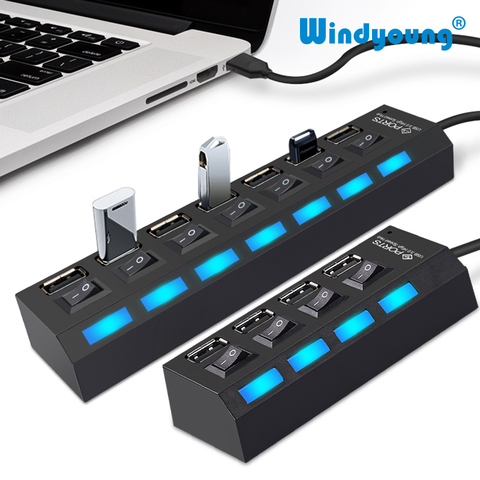 Concentrador de red USB 2,0, multipuerto USB, 4/7 puertos, adaptador de alta velocidad con divisor de interruptor USB de encendido/apagado para PC, Accesorios de ordenador ► Foto 1/6