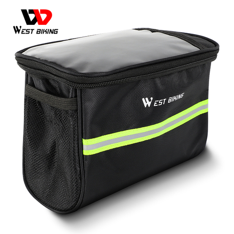 WEST bicicleta impermeable de gran capacidad ciclismo frente bolsa reflectante cesta bicicleta de montaña de marco de bicicleta Pannier tubo bicicleta bolso manillar ► Foto 1/6