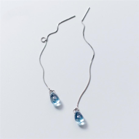 Pendientes largos de borla con memoria para mujer, aretes de gota de agua de cristal azul literario, Plata de Ley 925, Pendientes colgantes femeninos, SEA614 ► Foto 1/4