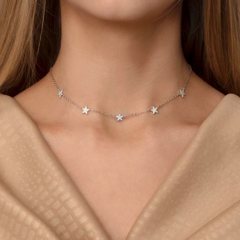 Collar con colgante de plata de ley 2022 y circonita cúbica para mujer, Gargantilla de estrellas, joyería de regalo de Navidad, 925 ► Foto 1/6