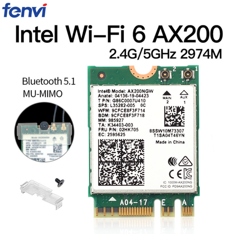 Tarjeta inalámbrica de doble banda M.2 Wifi6, Intel AX200 de 2974Mbps, Bluetooth 5,1, 802.11ax, MU-MIMO, NGFF, ordenador portátil, WiFi, AX200NGW, Windows 10 ► Foto 1/6