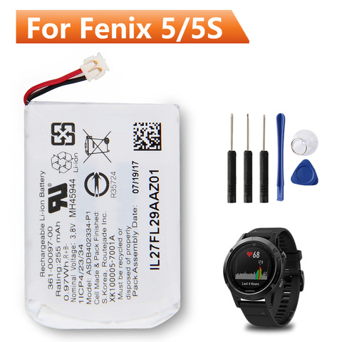 Original batería de reemplazo 361-00097-00 para Garmin Fenix 5 Garmin Fenix 5 Fenix 5S 361-00096-00 recargable de 255mAh de la batería con herramientas libres ► Foto 1/6