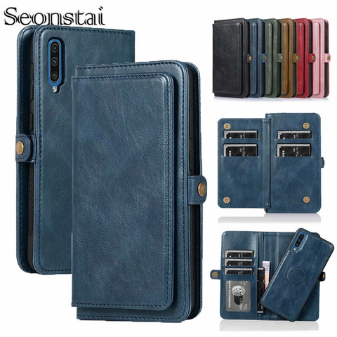 Funda de cuero tipo billetera de lujo para Samsung Galaxy S8 S9 S10 E Note 8 9 10 Plus A10 A20 A30 A40 A50 s A70 funda magnética para teléfono ► Foto 1/6