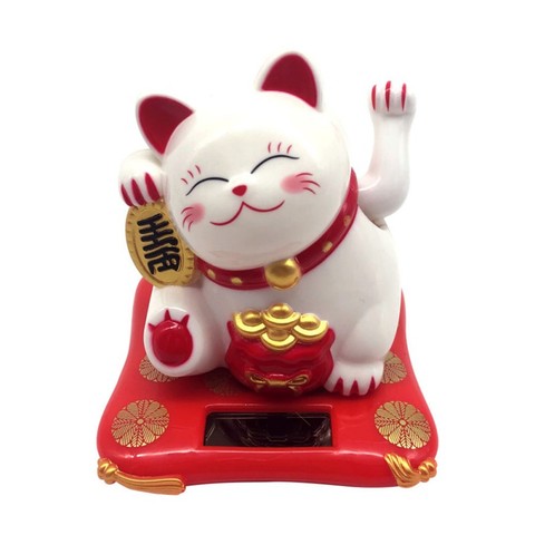 Maneki Neko-brazo ondulado con energía Solar, gato de la suerte, decoración para el hogar y el coche ► Foto 1/6