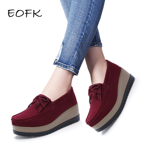 EOFK-zapatos planos de piel auténtica para mujer, mocasines con flecos, con plataforma ► Foto 1/6