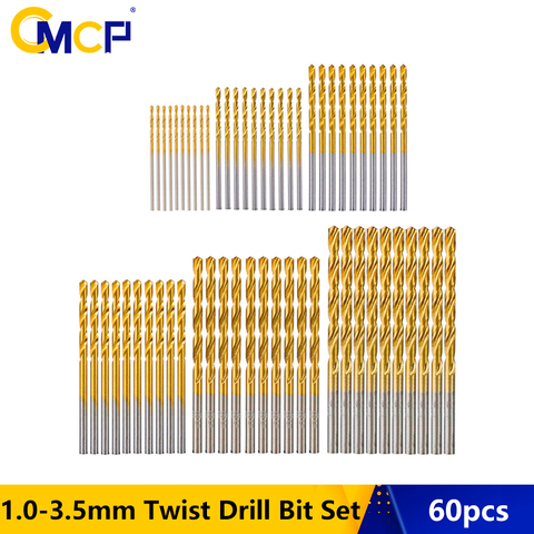 CMCP 60 uds HSS 1/1, 5/2/2, 5/3/3 5mm Set de puntas de taladro en espiral recubierto de titanio de Mini broca para de plástico de madera Metal blando taladro pistola poco ► Foto 1/6