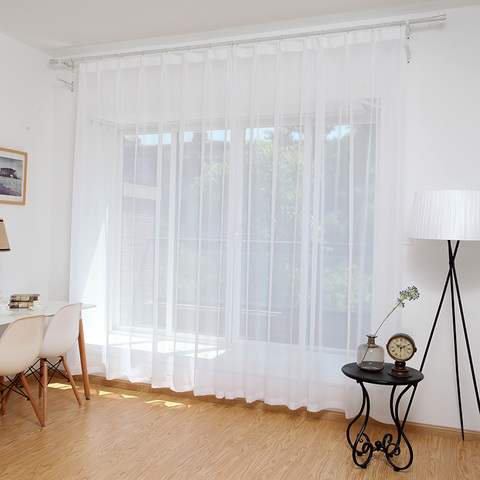 Cortinas para sala de estar, dormitorio, ventana, estor transparente, cortina de gasa para cocina, decoración del hogar, sombreado ligero, Blanco sólido moderno ► Foto 1/6