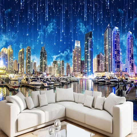 Mural personalizado no tejida papel ciudad de noche ver 3D Pared de fotos pintura papeles tapiz decoración del hogar habitación dormitorio fondo ► Foto 1/6