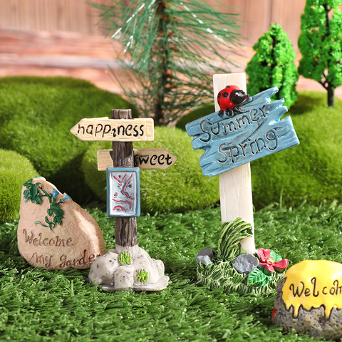 Mini signo de camino de bienvenida, figuras de suculentas, letrero de hada en miniatura de jardín, bonsái, decoración para casa de muñecas, regalo ► Foto 1/6