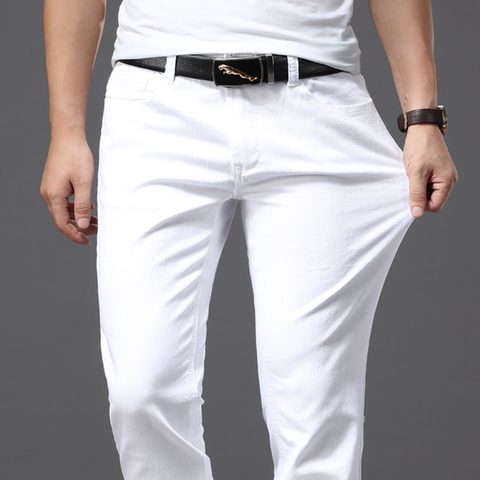 Primavera y verano Pantalones vaqueros finos blancos moda Casual estilo clásico Slim Fit Hombre Pantalones suaves marca avanzada pantalones elásticos ► Foto 1/6