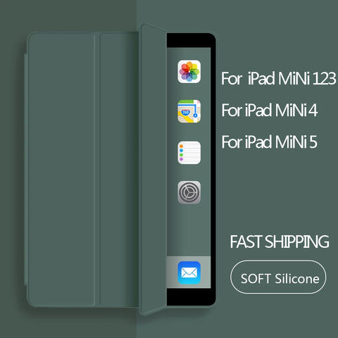 Funda de tableta para iPad mini 1 mini 2 mini 3, funda para ipad mini 4 5, funda de silicona suave + funda inteligente de cuero PU, encendido/apagado automático ► Foto 1/6