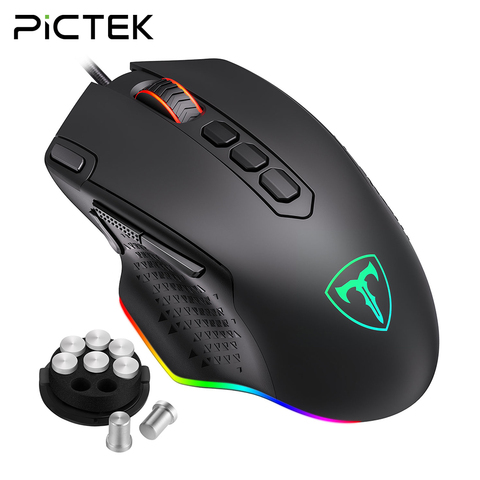 PICTEK PC257-ratón de juegos para ordenador, periférico ergonómico de 12000DPI con botones laterales RGB retroiluminado con cable para PC, portátil y Windows ► Foto 1/6