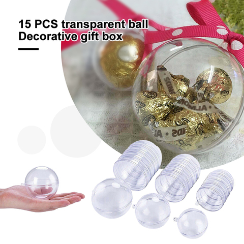 Bolas de Navidad transparentes, esferas transparentes rellenos de plástico, caja de regalo, 15 Uds., 2/3/4/5/6CM ► Foto 1/6