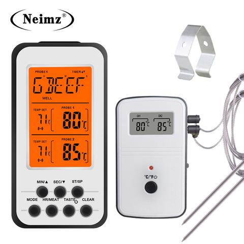 Termómetro Digital para barbacoa, inalámbrico, para cocina, horno, cocina, ahumador de carne, con sonda y temporizador, alarma de temperatura ► Foto 1/6