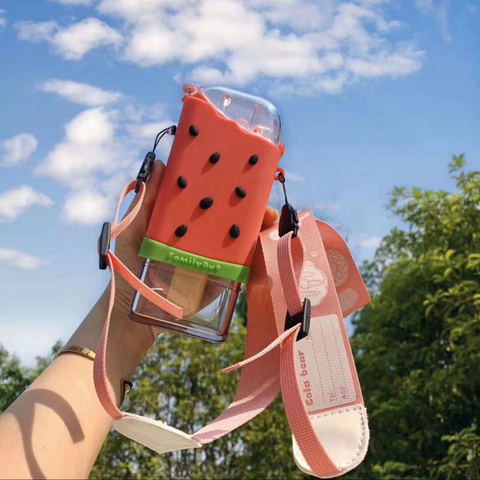 Botella de agua bonita de helado, taza cuadrada creativa de sandía, donut con pajita, tritan sin BPA, a prueba de fugas, portátil, de verano, nueva ► Foto 1/6