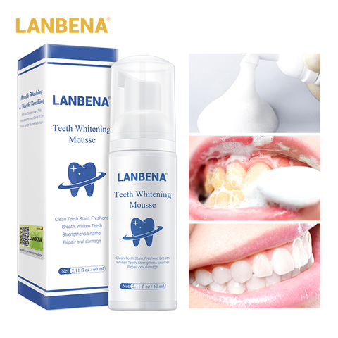 LANBENA, espuma blanqueadora de dientes, elimina las manchas, limpieza de dientes, dientes blancos, higiene bucal, pasta de dientes, blanqueamiento, herramienta Dental, cuidado de los dientes ► Foto 1/6