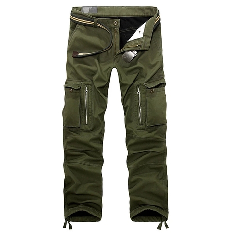 Pantalones tácticos cálidos de lana para hombre, Pantalón de algodón con cremallera, holgados, color verde militar, informal, grueso, para invierno ► Foto 1/6