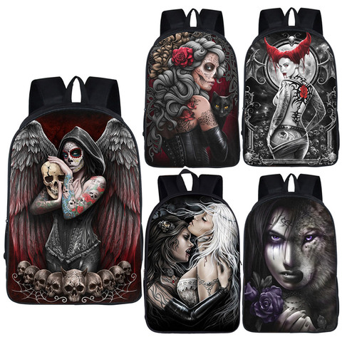 Dark Gothic Angel/Reaper Grim Skull/Animal Wolf mochila para adolescentes mochilas escolares Punk hombres mujeres bolsa de viaje mochila escolar ► Foto 1/6