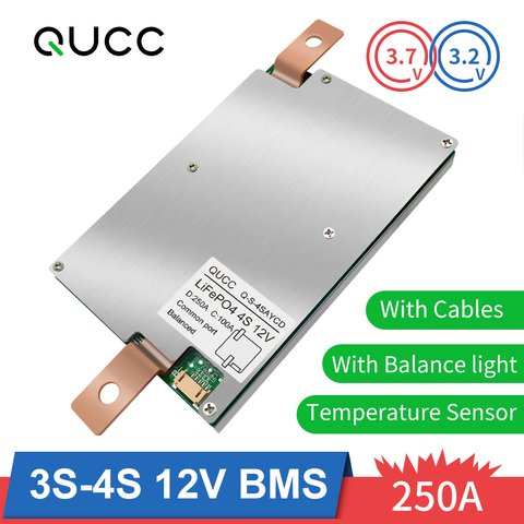 Qucc-batería de iones de litio Lifepo4 3S 4S 12V BMS 250A Lifepo4, BMS, módulo de placa de protección de equilibrio de alta potencia, ecualizador PCB PCM ► Foto 1/6