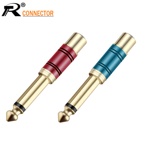 Conector de Audio RCA chapado en oro de 6,35mm, adaptador de altavoz Mono a RCA, calidad de lujo, azul y rojo en 1 par ► Foto 1/6