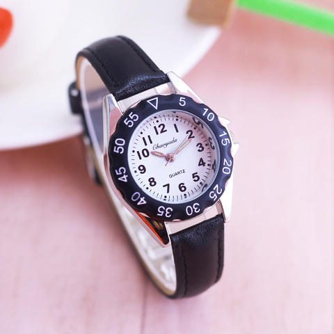 Chaoyada-relojes electrónicos de cuero de colores para niños y niñas, pulsera de cuarzo resistente al agua con tiempo de aprender ► Foto 1/6
