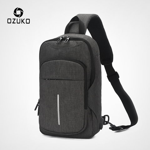 OZUKO-Bolso de hombro con carga USB para hombre, bandolera a la moda, Oxford, repelente al agua, apto para iPad de 9,7