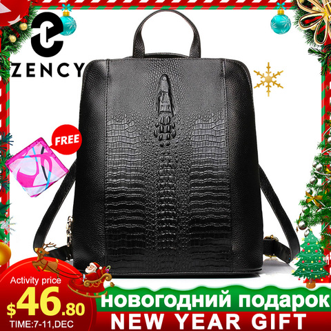 Zency 100% genuino Mochila de cuero de las señoras patrón de cocodrilo mujeres mochila niña cuaderno mochilas bolsas de viaje de alta calidad ► Foto 1/6