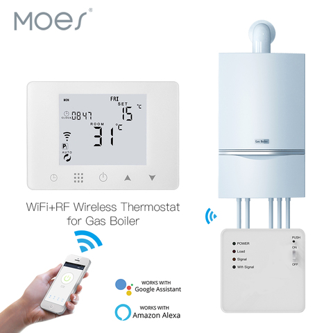 Regulador de temperatura inalámbrico programable para caldera de gas, Termostato inteligente wifi para pared, compatible con Alexa y Google Home ► Foto 1/6